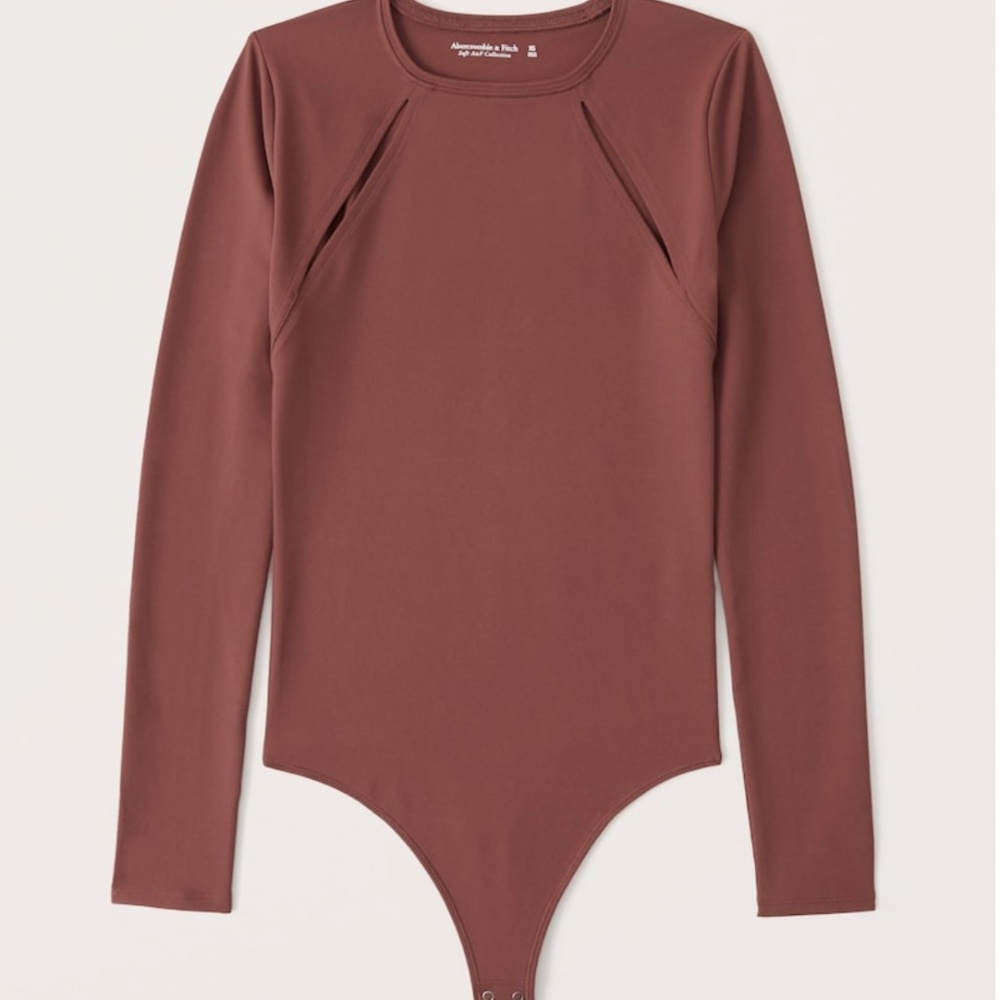Abercrombie Seamless Fabric Long-Sleeve Cutout Bodysuit Dark Red Brown Size L